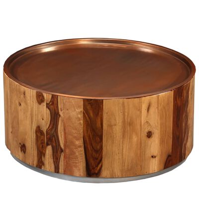 vidaXL Konferenčný stolík, masívne sheeshamové drevo a oceľ, 68 cm