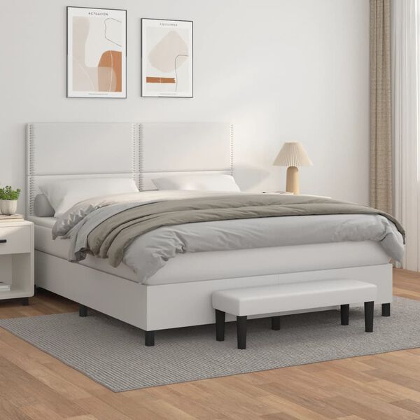 vidaXL Boxspring posteľ s matracom biela 160x200 cm umel&aacute; koža