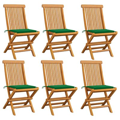 vidaXL Záhradné stoličky, zelené podložky 6 ks, tíkový masív