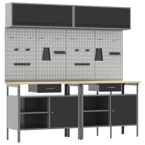 vidaXL Sada pracovného stola 8 pcs Čierna 200 x 55 x 200 cm Oceľ