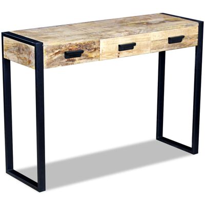 vidaXL Prístavný stolík s 3 zásuvkami, mangové drevo, 110x35x78 cm