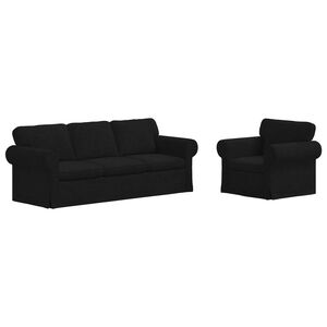 vidaXL Sada pohoviek 2 pcs Čierna 215 x 82 x 80 cm l&aacute;tka
