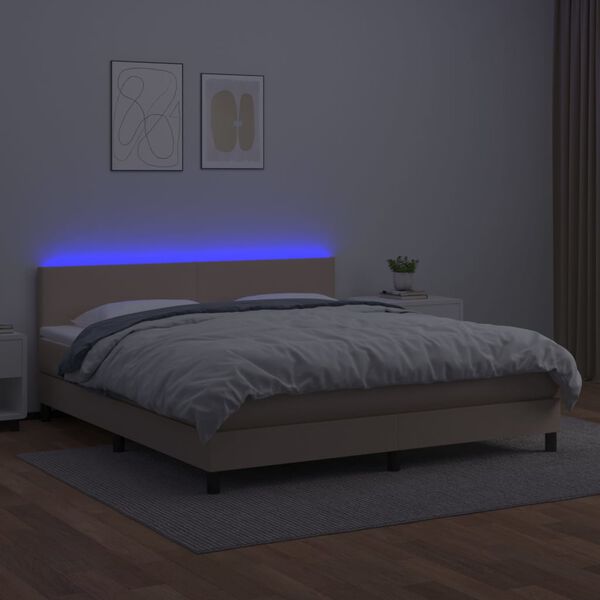 vidaXL Boxspring posteľ matrac a LED kapučínová 160x200 cm umelá koža