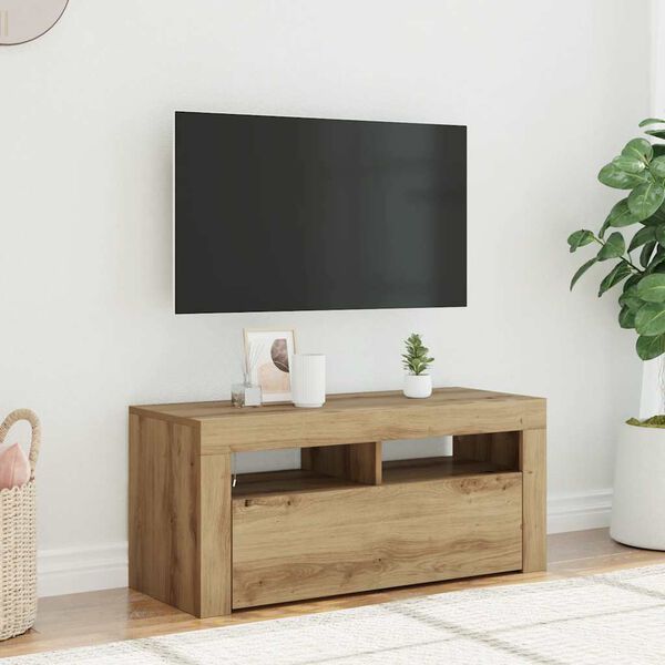 vidaXL TV skrinka s LED dub artisan 90x35x40 cm kompozitn&eacute; drevo