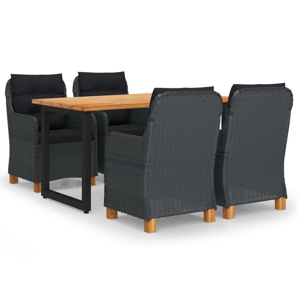 vidaXL 5-dielna jed&aacute;lensk&aacute; s&uacute;prava s podložkami polyratan tmavosiv&aacute;