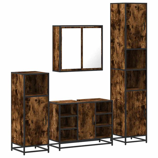 vidaXL 4-dielna sada k&uacute;peľňov&eacute;ho n&aacute;bytku dymov&yacute; dub spracovan&eacute; drevo