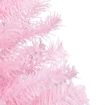 vidaXL Osvetlený umelý vianočný stromček s guľami, ružový 210 cm, PVC