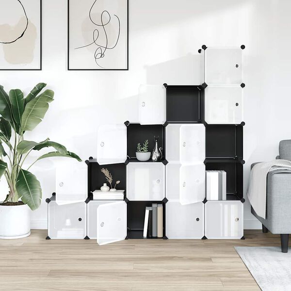 vidaXL &Uacute;ložn&yacute; kockovan&yacute; organiz&eacute;r s 15 kockami a dverami čierny PP