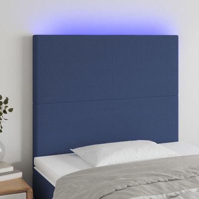 vidaXL Čelo postele s LED modré 80x5x118/128 cm látka