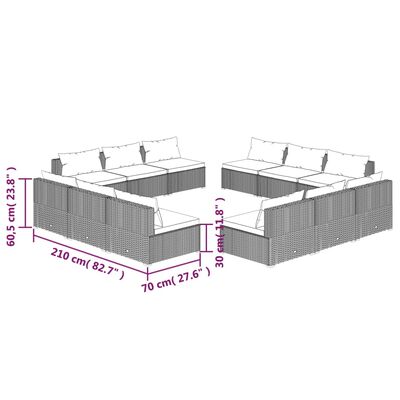 vidaXL 12-dielna záhradná sedacia súprava s podložkami polyratan hnedá