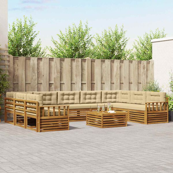 vidaXL S&uacute;pravy pohoviek 10 pcs Pr&iacute;rodn&aacute; a b&eacute;žov&aacute; Pevn&eacute; ak&aacute;ciov&eacute; drevo