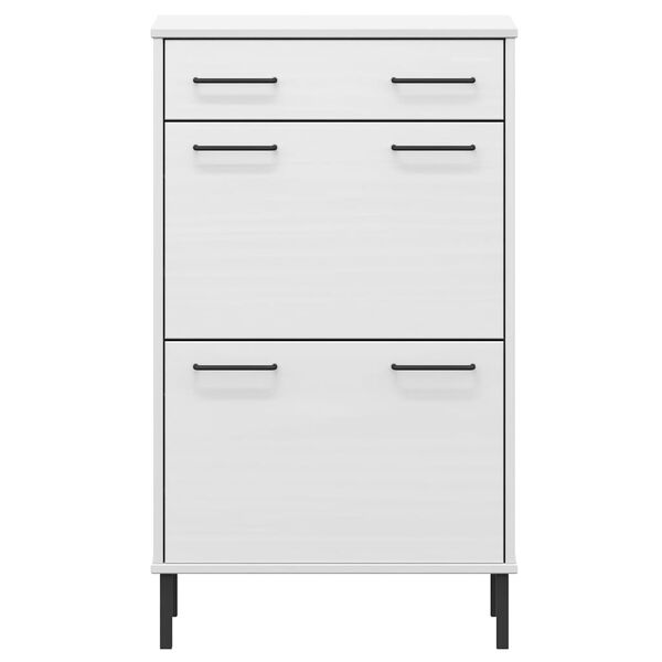 vidaXL Botník s kovovými nohami biely masívna borovica OSLO