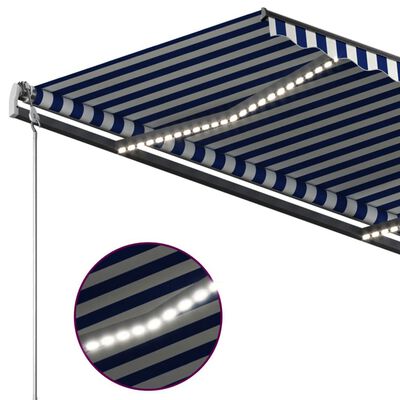 vidaXL Ručne zaťahovacia markíza s LED 4x3,5 cm modrá a biela