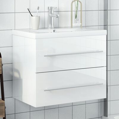 vidaXL Kúpeľňová skrinka so zabudovaným umývadlom vysoký lesk biela