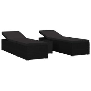 vidaXL Z&aacute;hradn&eacute; ležadl&aacute; s vank&uacute;&scaron;om 3 pcs Čierna Poly ratan