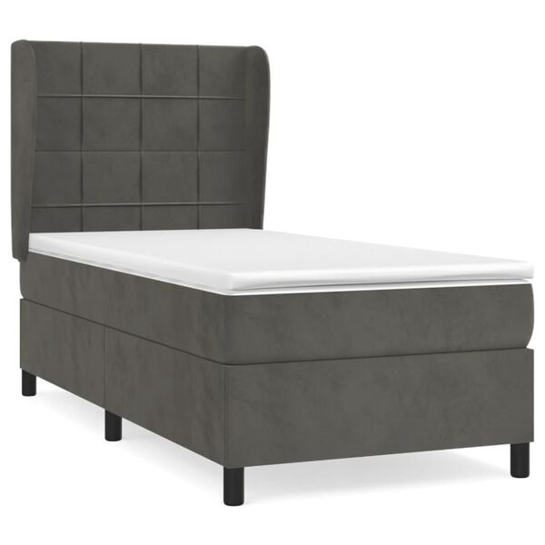 vidaXL Posteľn&yacute; r&aacute;m boxspring s matracom tmavosiv&yacute; 80x200 cm zamat