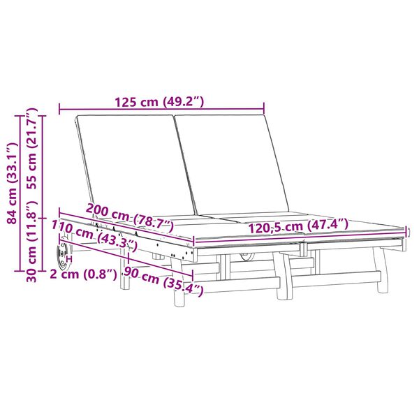 vidaXL Leh&aacute;tko 2-osoba Hned&aacute; 63 x 199 x 85 cm Pevn&eacute; ak&aacute;ciov&eacute; drevo