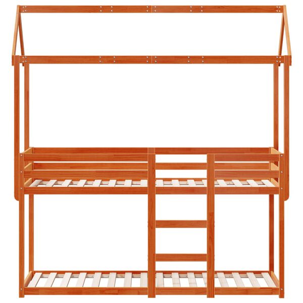 vidaXL Poschodová posteľ so strechou voskovohnedá 90x200 cm borovica