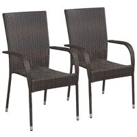 vidaXL Stohovateľné záhradné stoličky 2 ks, polyratan, hnedé