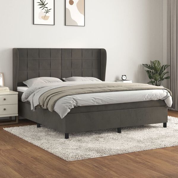 vidaXL Posteľn&yacute; r&aacute;m boxspring s matracom tmavosiv&yacute; 160x200 cm zamat