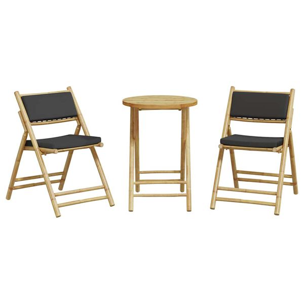 vidaXL 3-dielna skladacia bistro súprava tmavosivé vankúše bambus