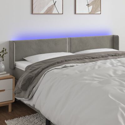 vidaXL Čelo postele s LED bledosivé 183x16x78/88 cm zamat