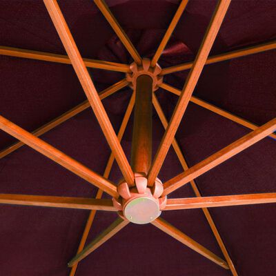 vidaXL Závesný slnečník s tyčou bordovočervený 3,5x2,9 m, masívna jedľa