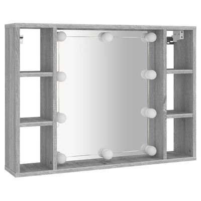 vidaXL Zrkadlová skrinka s LED sivý dub sonoma 76x15x55 cm