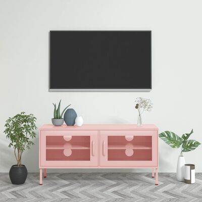 vidaXL TV skrinka ružová 105x35x50 cm oceľ