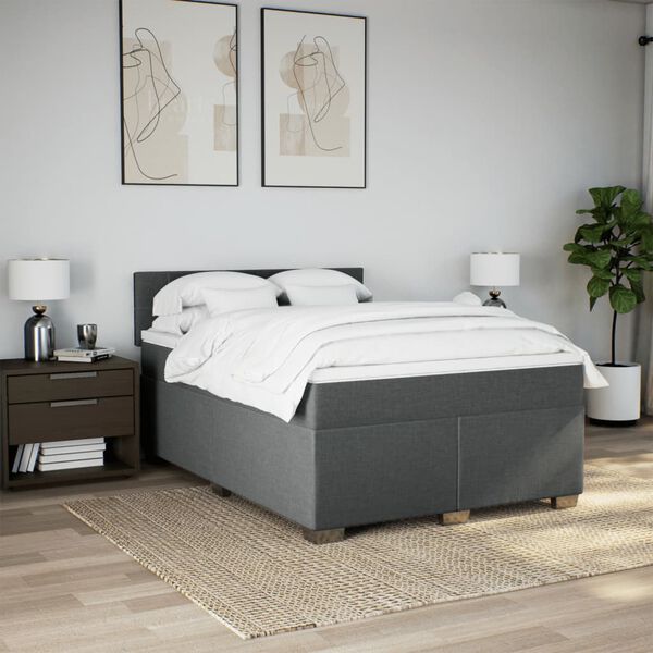 vidaXL Boxspring posteľ s matracom tmavosiv&aacute; 140x190 cm l&aacute;tka