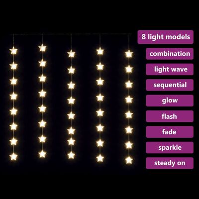vidaXL LED svetelný záves s hviezdami 200 LED teplý biely 8 funkcií