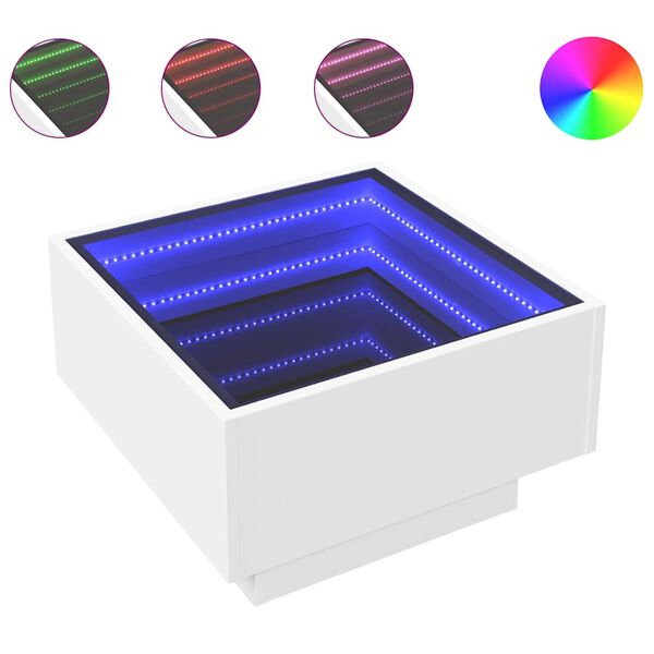 vidaXL Konferenčn&yacute; stol&iacute;k s LED biely 50x50x30 cm kompozitn&eacute; drevo