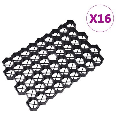 vidaXL Zatrávňovacie mriežky 16 ks čierne 60x40x3 cm plast