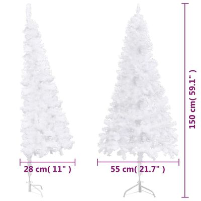 vidaXL Rohový umelý vianočný stromček s LED a guľami biely 150 cm PVC