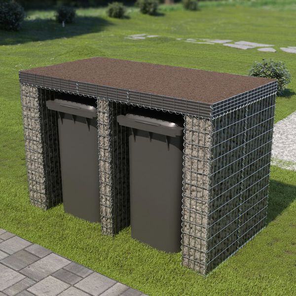 vidaXL Gabiónová stena na odpadkový kôš pozinkovaná oceľ 190x100x130cm