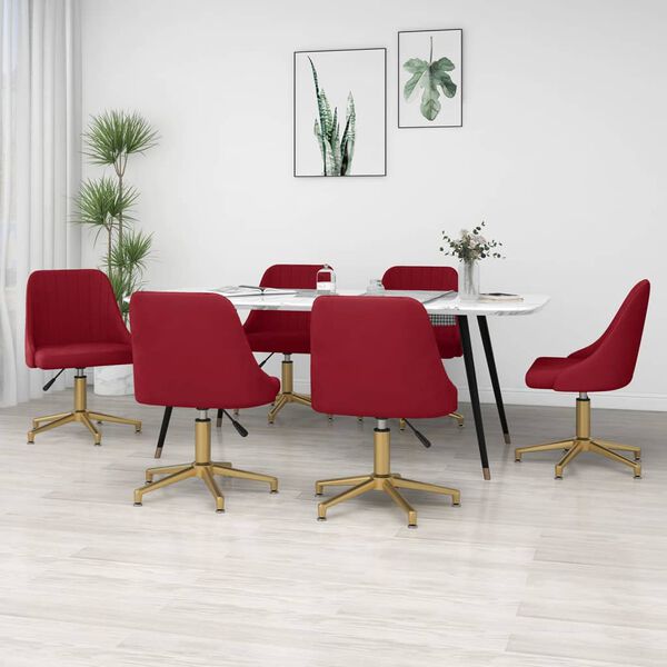 vidaXL Otočn&eacute; jed&aacute;lensk&eacute; stoličky 6 ks v&iacute;novo-červen&eacute; zamat