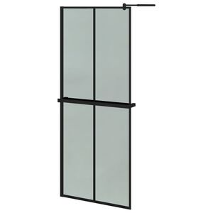vidaXL Sprchov&aacute; stena s policou čierna 80x195 cm ESG sklo a hlin&iacute;k