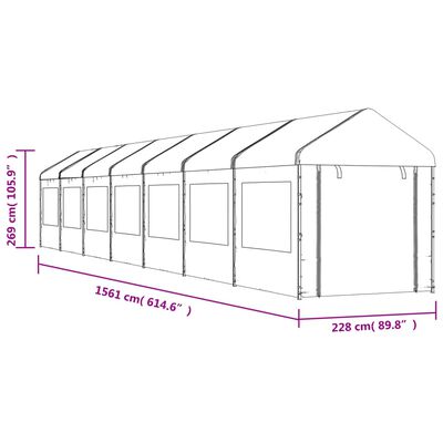 vidaXL Altánok so strechou, biely 15,61x2,28x2,69 m, polyetylén