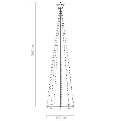 vidaXL Vianočný stromček, kužeľ, 400 LED, farebné svetlo 100x360cm