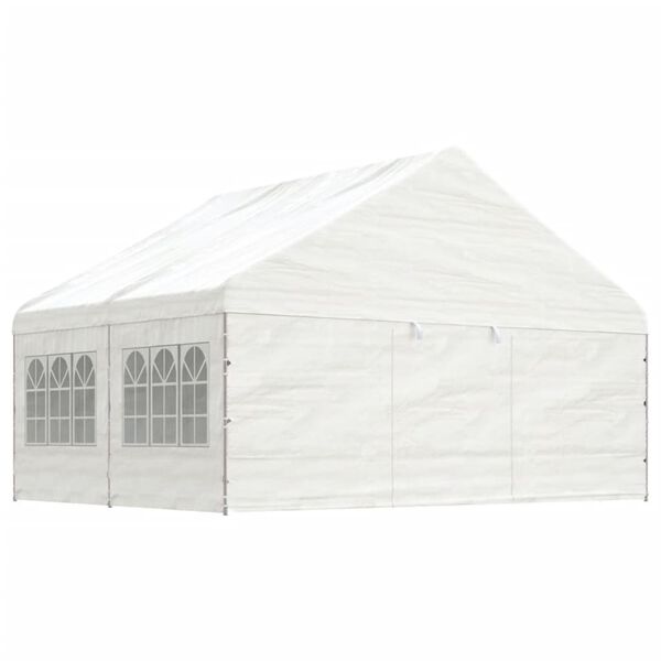 vidaXL Altánok so strechou, biely 4,46x5,88x3,75 m, polyetylén