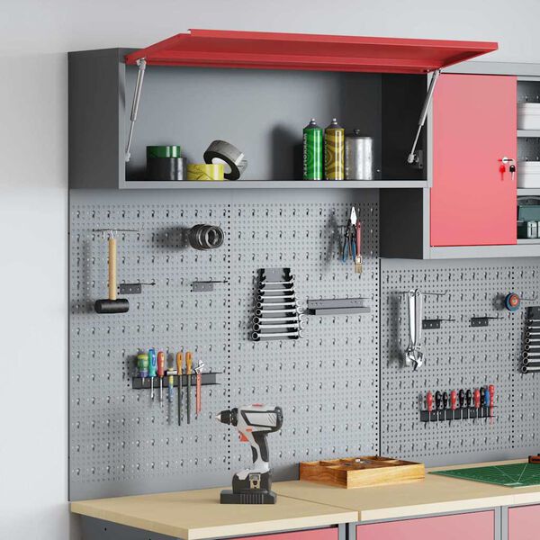 vidaXL Súprava skrinky na náradie a pegboard s poličkou 3 pcs Červená