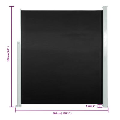 vidaXL Zaťahovacia bočná markíza na terasu 160x300 cm čierna