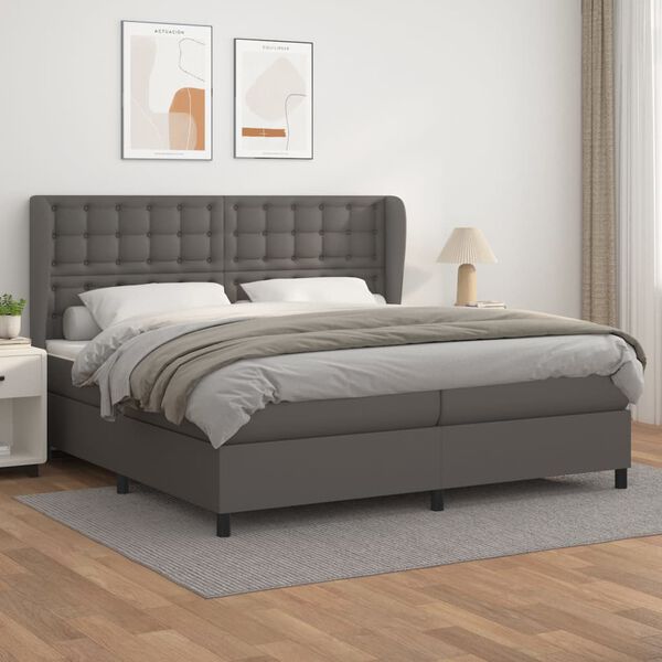 vidaXL Boxspring posteľ s matracom siv&aacute; 200x200 cm umel&aacute; koža