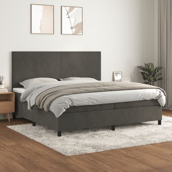 vidaXL Posteľn&yacute; r&aacute;m boxspring s matracom tmavosiv&yacute; 200x200 cm zamat