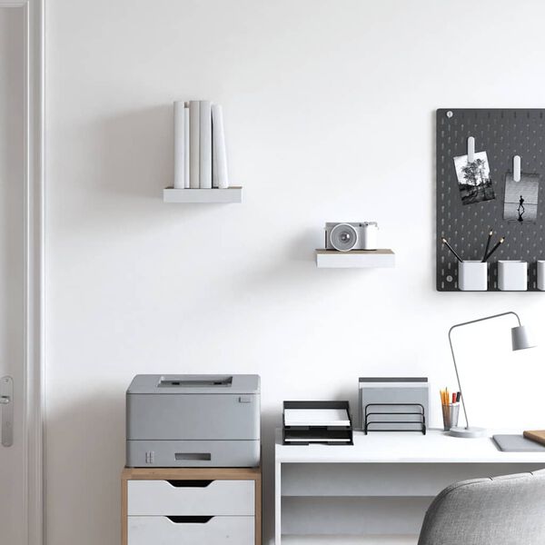 vidaXL Pl&aacute;vaj&uacute;ce n&aacute;stenn&eacute; police 2 ks dub a biele 23x23,5x3,8 cm MDF