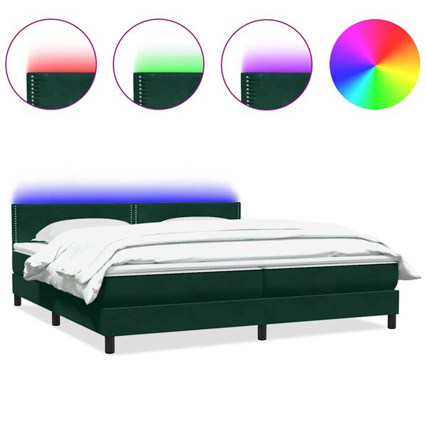vidaXL Box Spring Posteľ s matracom a LED Tmavo zelen&aacute; 200x210 cm Zamat