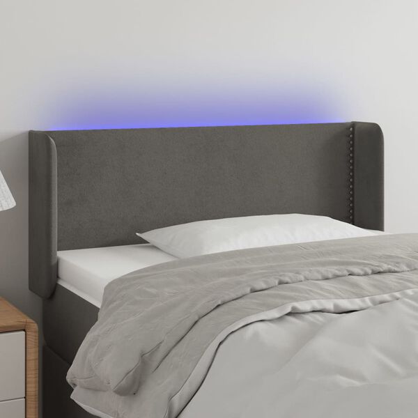 vidaXL Čelo postele s LED tmavosiv&eacute; 103x16x78/88 cm zamat