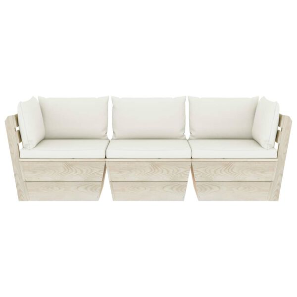 vidaXL 3-miestna z&aacute;hradn&aacute; pohovka z paliet+podložky, smrekov&eacute; drevo