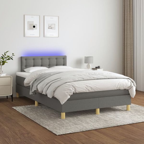 vidaXL Boxspring posteľ s matracom a LED, tmavosiv&aacute; 120x190 cm, l&aacute;tka