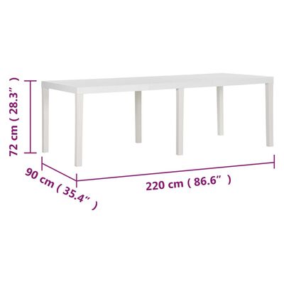 vidaXL Záhradný stôl 220x90x72 cm PP biely